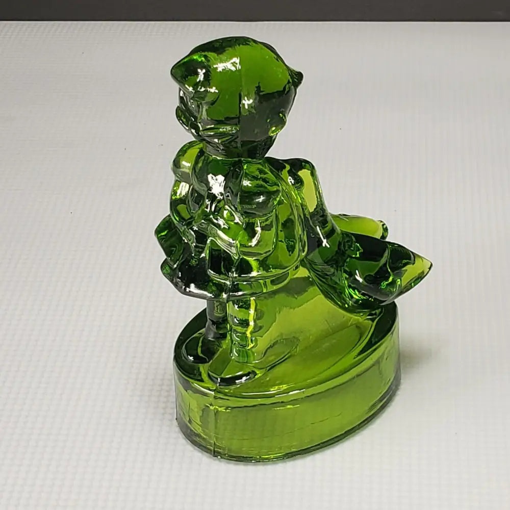L.e. Smith Girl With Geese Green Glass Figurine Vintage Mcm Decor