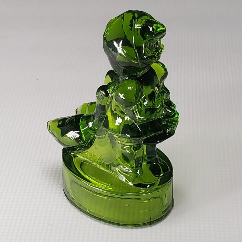 L.e. Smith Girl With Geese Green Glass Figurine Vintage Mcm Decor
