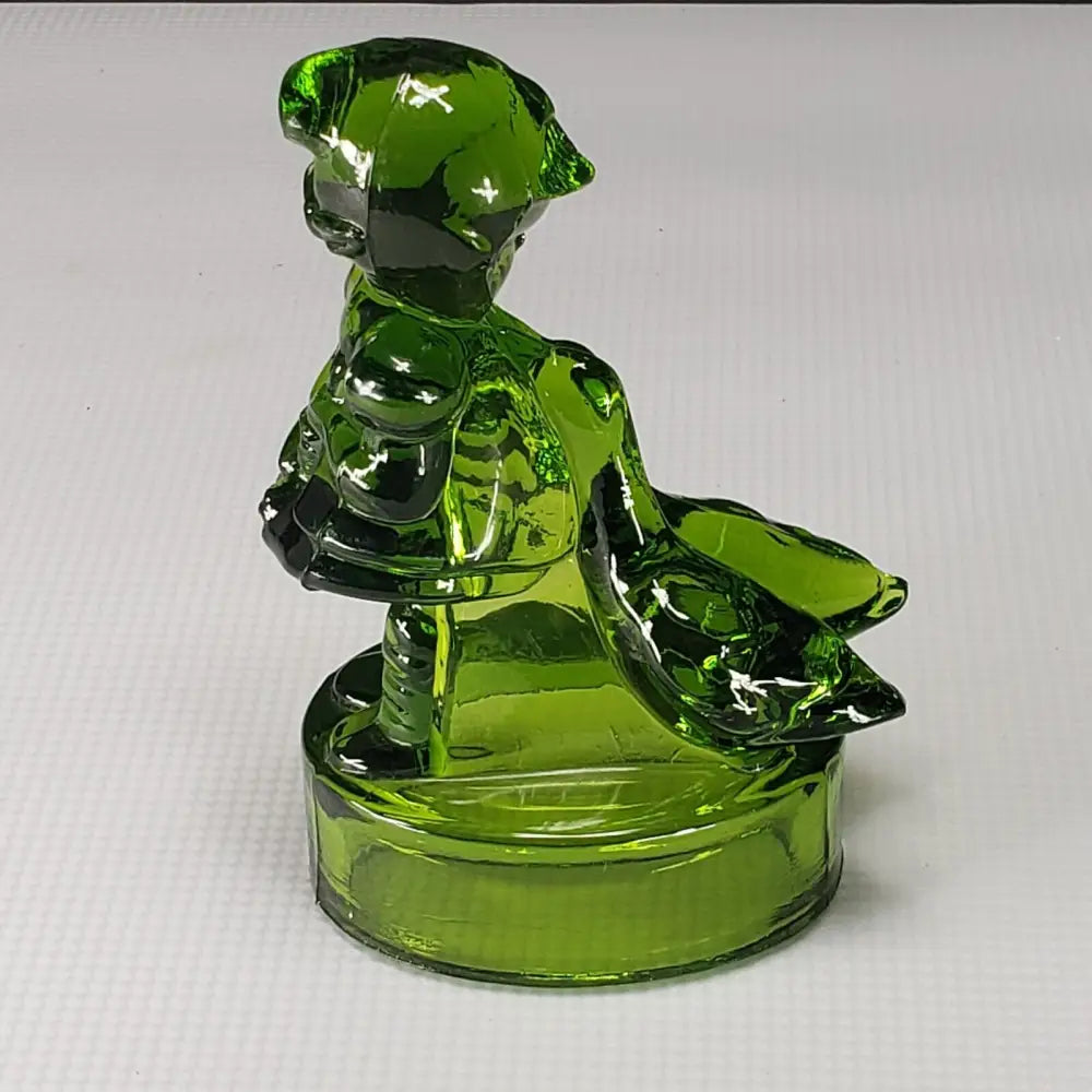 L.e. Smith Girl With Geese Green Glass Figurine Vintage Mcm Decor