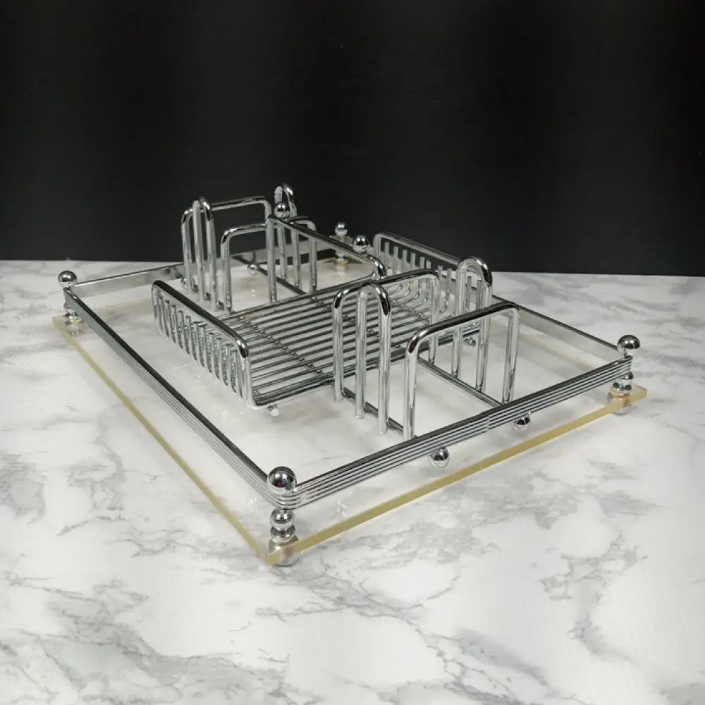 Lucite & Chrome Table Organizer ( Vintage ) Decor