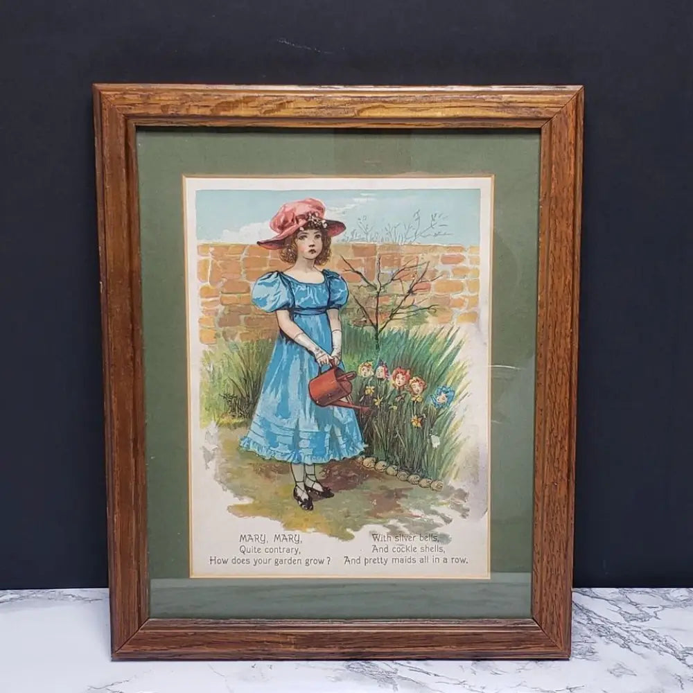 Framed Mary Mary Nursery Rhyme Vintage Book Page - Decor