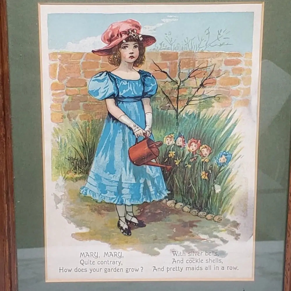 Framed Mary Mary Nursery Rhyme Vintage Book Page - Decor