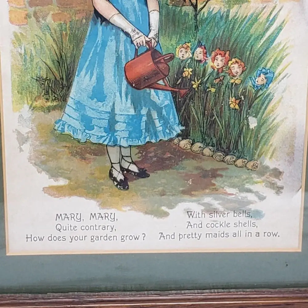 Framed Mary Mary Nursery Rhyme Vintage Book Page - Decor