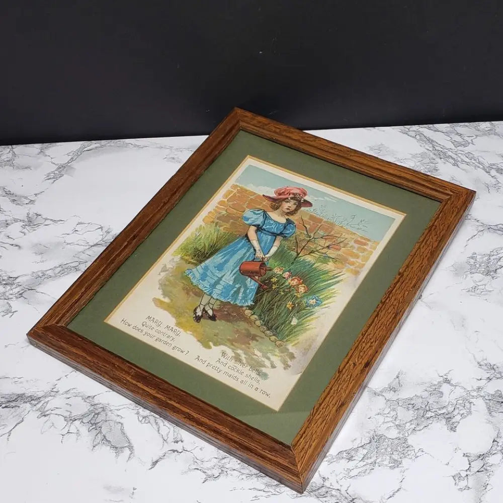Framed Mary Mary Nursery Rhyme Vintage Book Page - Decor