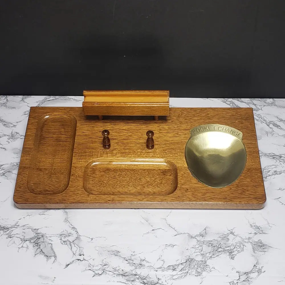 Men’s Wood Dresser Valet with Brass Pocket Change (Vintage)