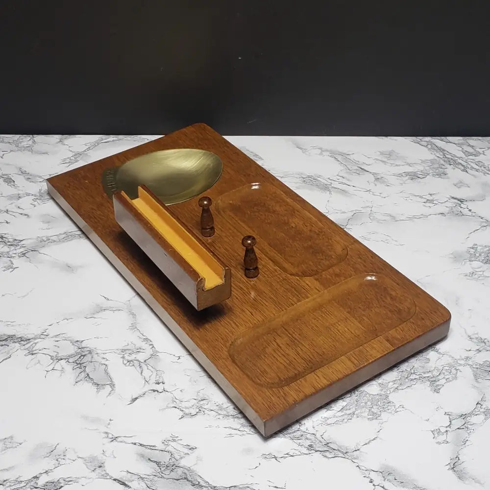 Men’s Wood Dresser Valet with Brass Pocket Change (Vintage)