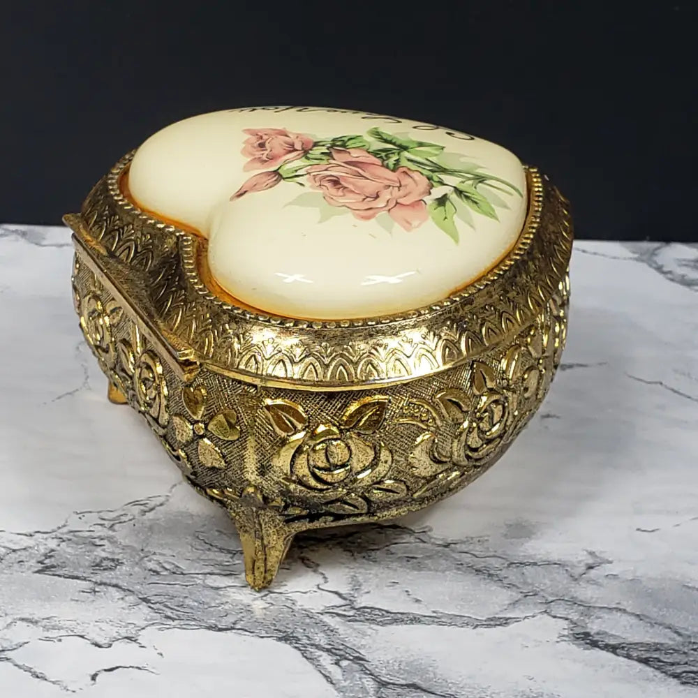 Brass And Porcelain Musical Vanity Box Dr Zhivago Theme Song 1965 Vintage Decor
