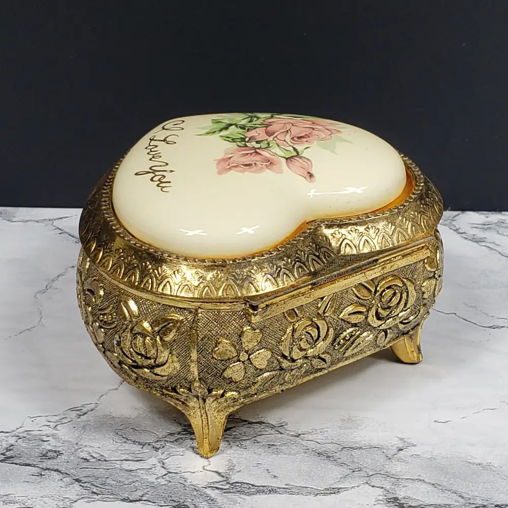 Brass And Porcelain Musical Vanity Box Dr Zhivago Theme Song 1965 Vintage Decor
