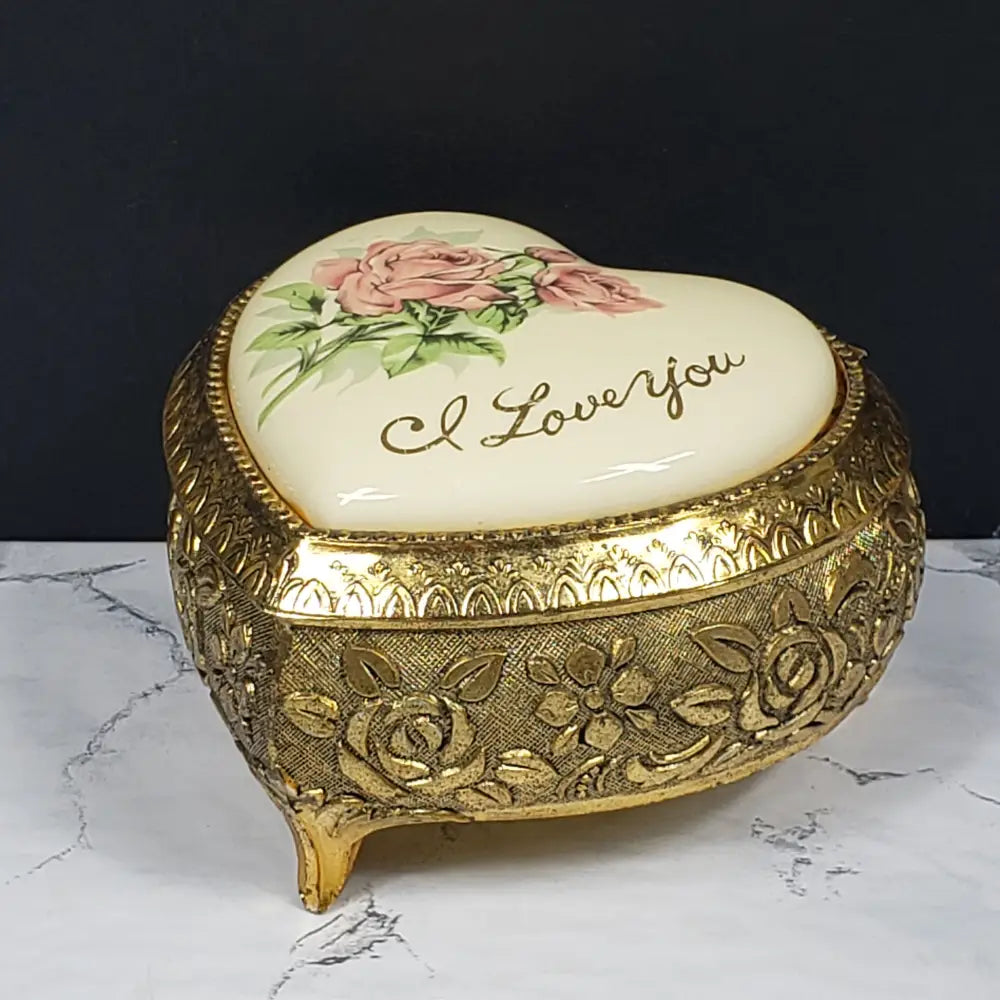Brass And Porcelain Musical Vanity Box Dr Zhivago Theme Song 1965 Vintage Decor
