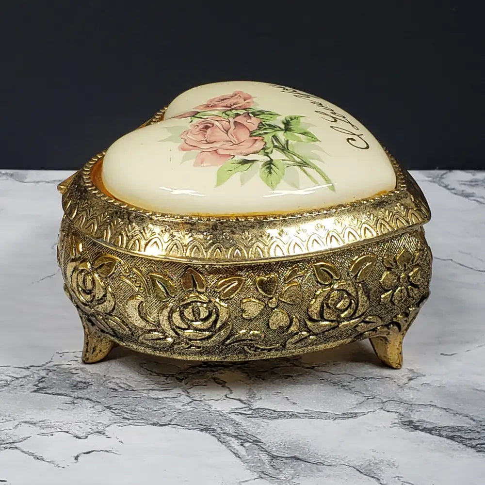 Brass And Porcelain Musical Vanity Box Dr Zhivago Theme Song 1965 Vintage Decor