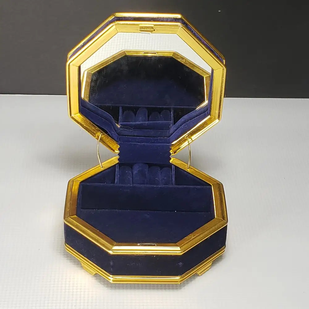 Octagon Jewelry Box Royal Blue Velvet & Brass (Vintage) Decor