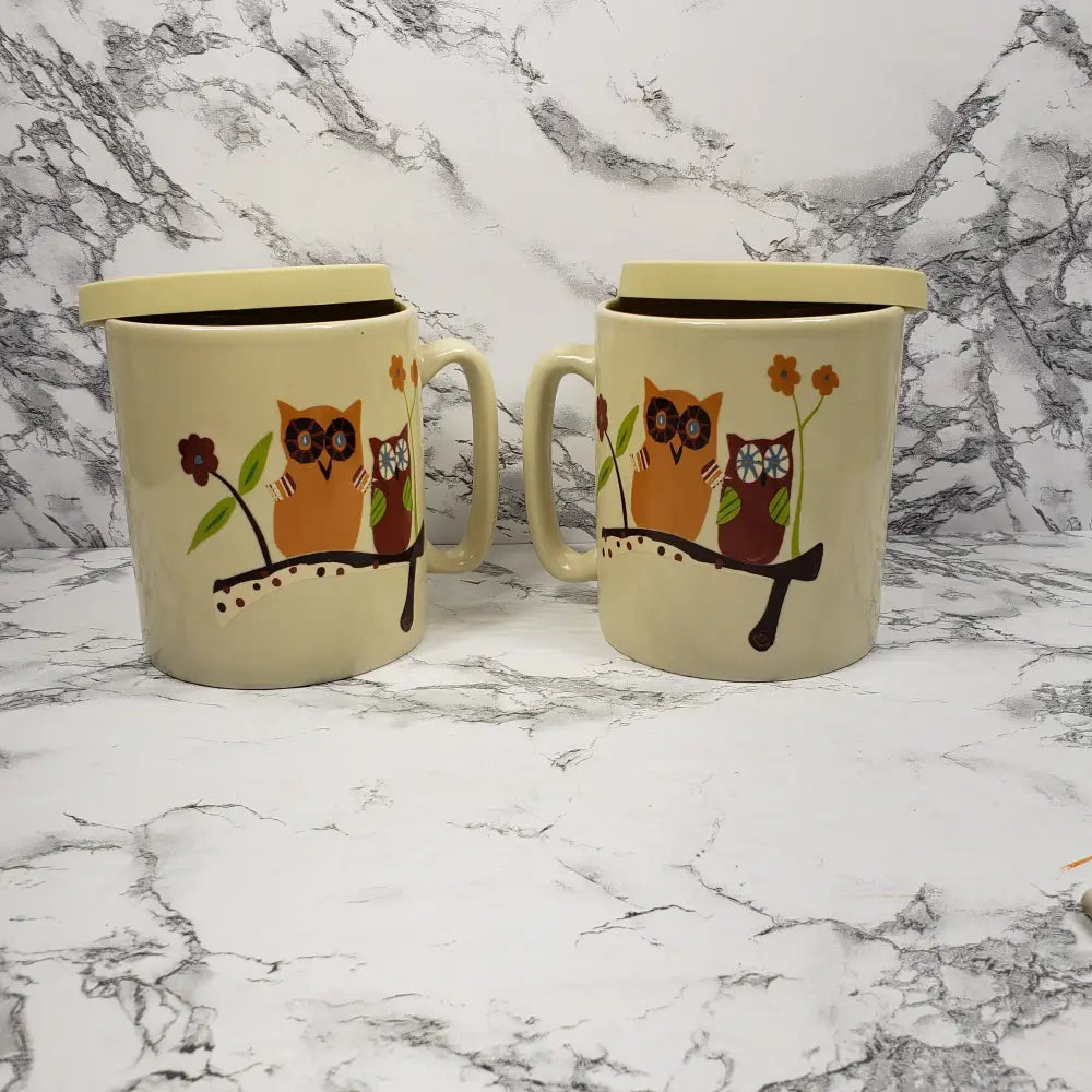 Owl Lidded Soup Cups Lids Old Pottery Company Decor