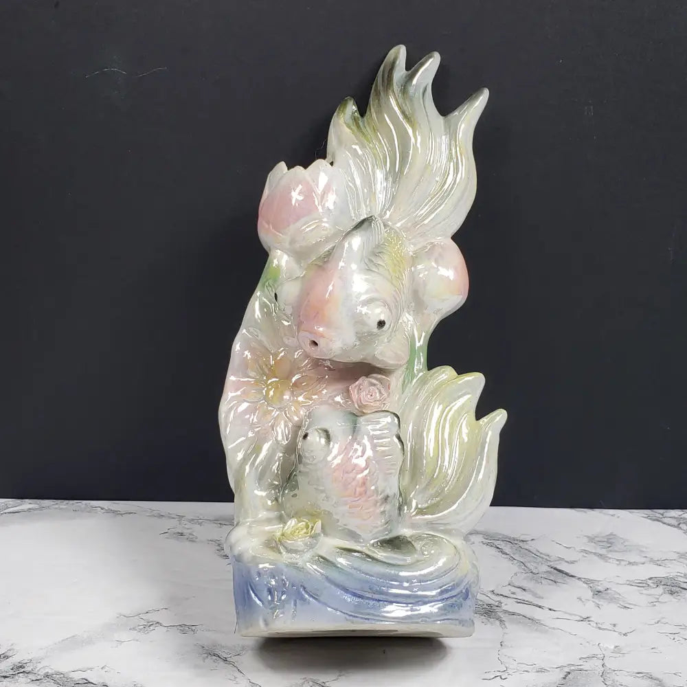 Pearlescent Porcelain Koi Vase Vintage Decor