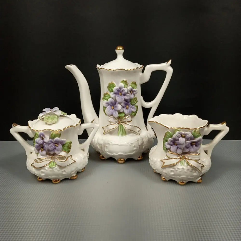 Porcelain Tea Set Purple Violets ( Vintage ) Decor