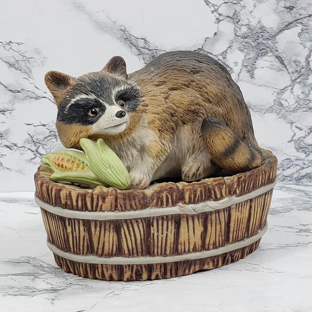 Raccoon Musical Porcelain Figurine Vintage Decor