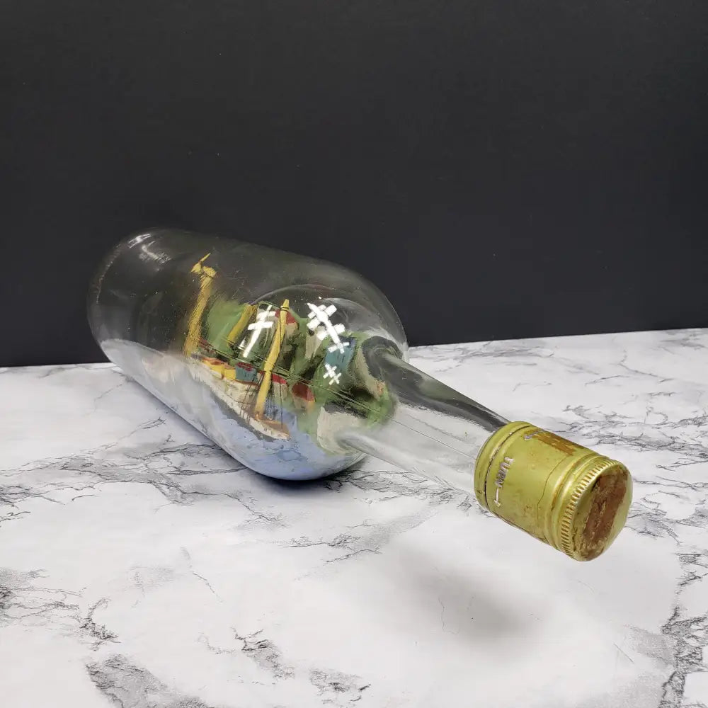 Ship Bottle Diorama Clay Wood With Stand Vintage Decor