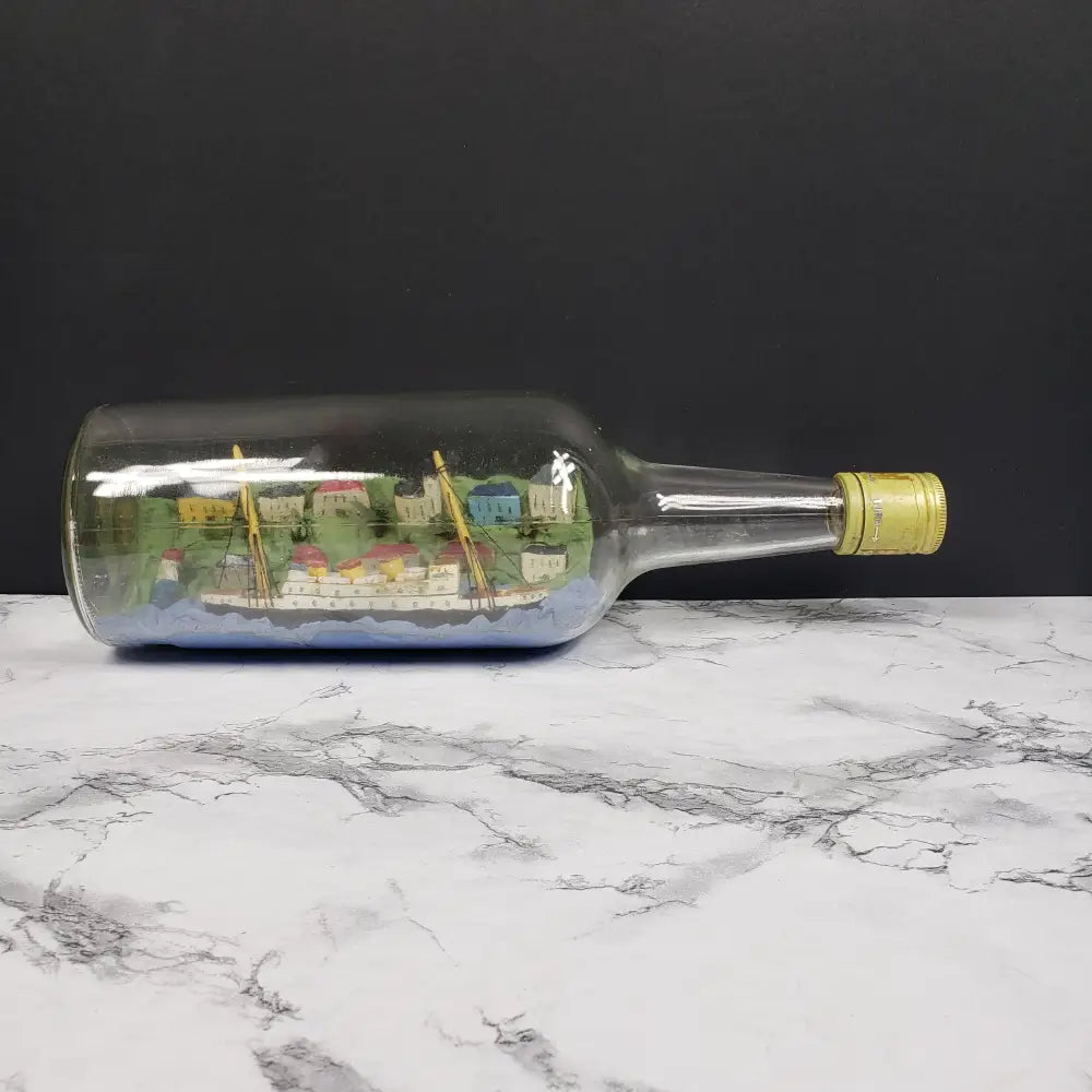 Ship Bottle Diorama Clay Wood With Stand Vintage Decor