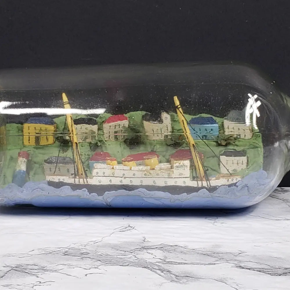 Ship Bottle Diorama Clay Wood With Stand Vintage Decor