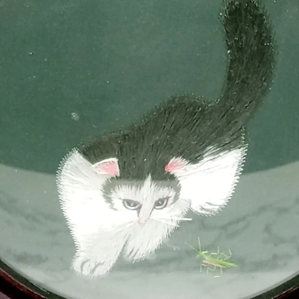 Silk Embroidered Cats Wood Display ( Vintage ) Decor