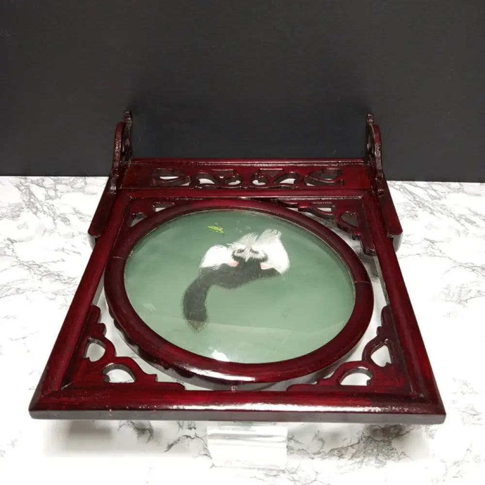 Silk Embroidered Cats Wood Display ( Vintage ) Decor