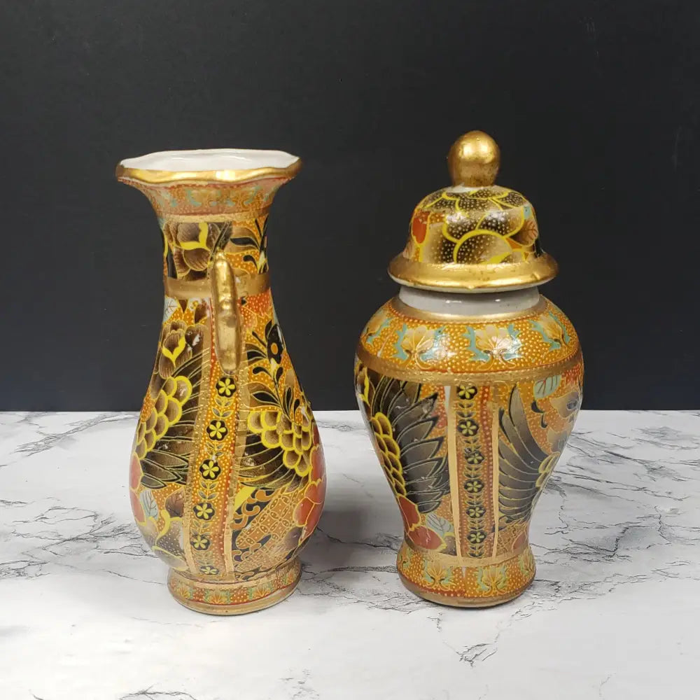 Small Oriental Porcelain Vase Ginger Jar Vintage Decor