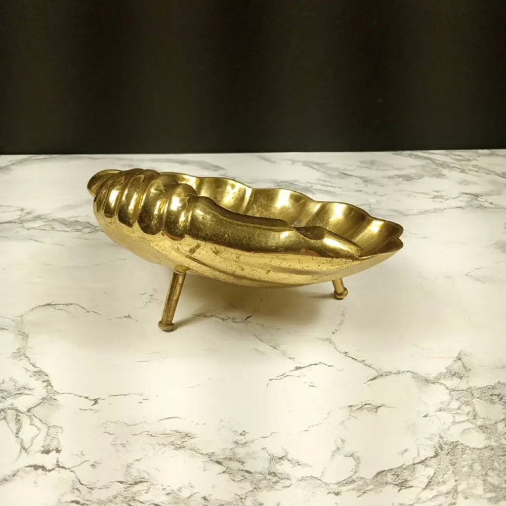 Solid Brass Seashell Trinket Ash Tray Soap Dish Vintage Decor