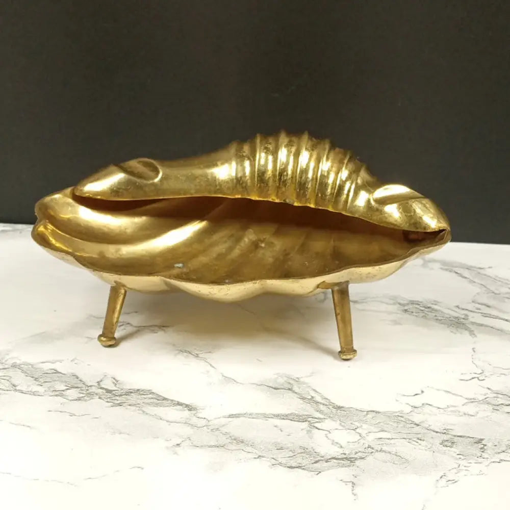Solid Brass Seashell Trinket Ash Tray Soap Dish Vintage Decor