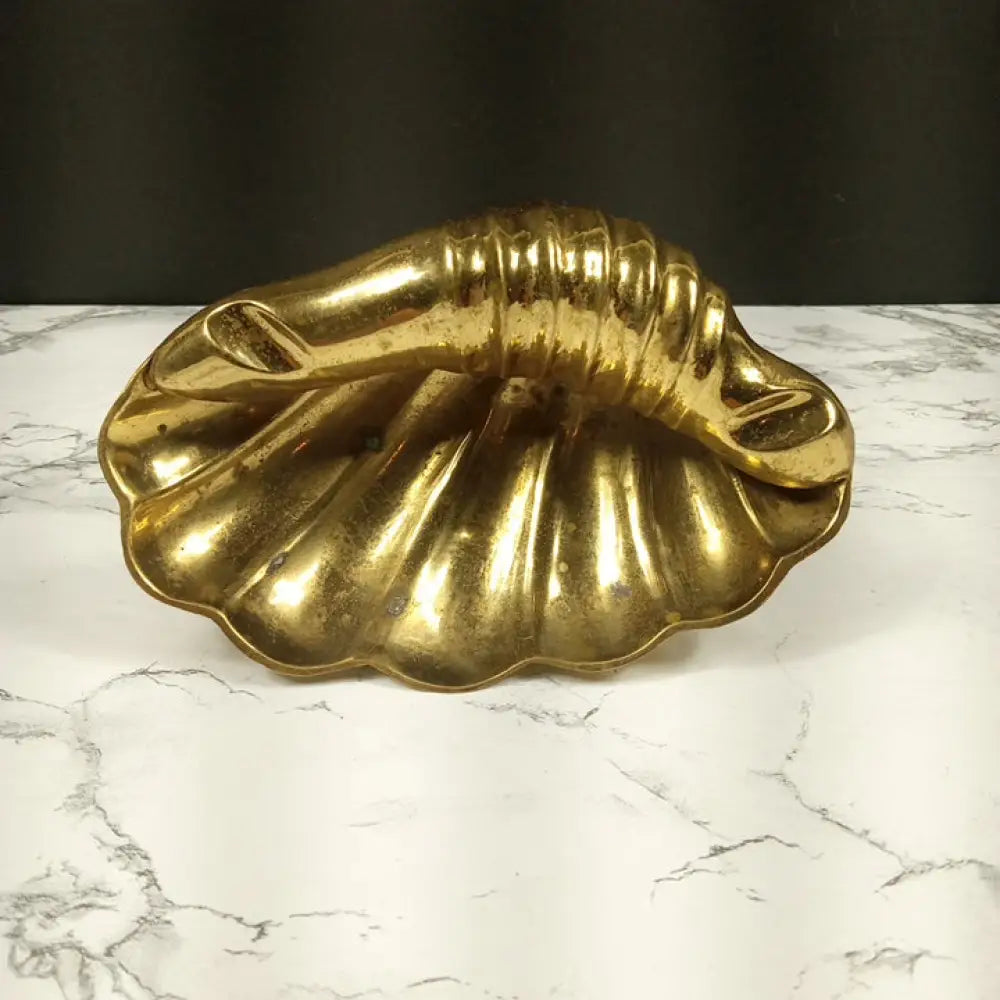 Solid Brass Seashell Trinket Ash Tray Soap Dish Vintage Decor