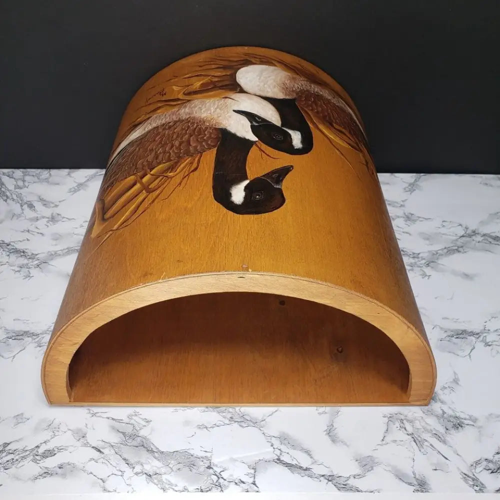 Large Solid Wood Hand Painted & Signed Half Round Bin