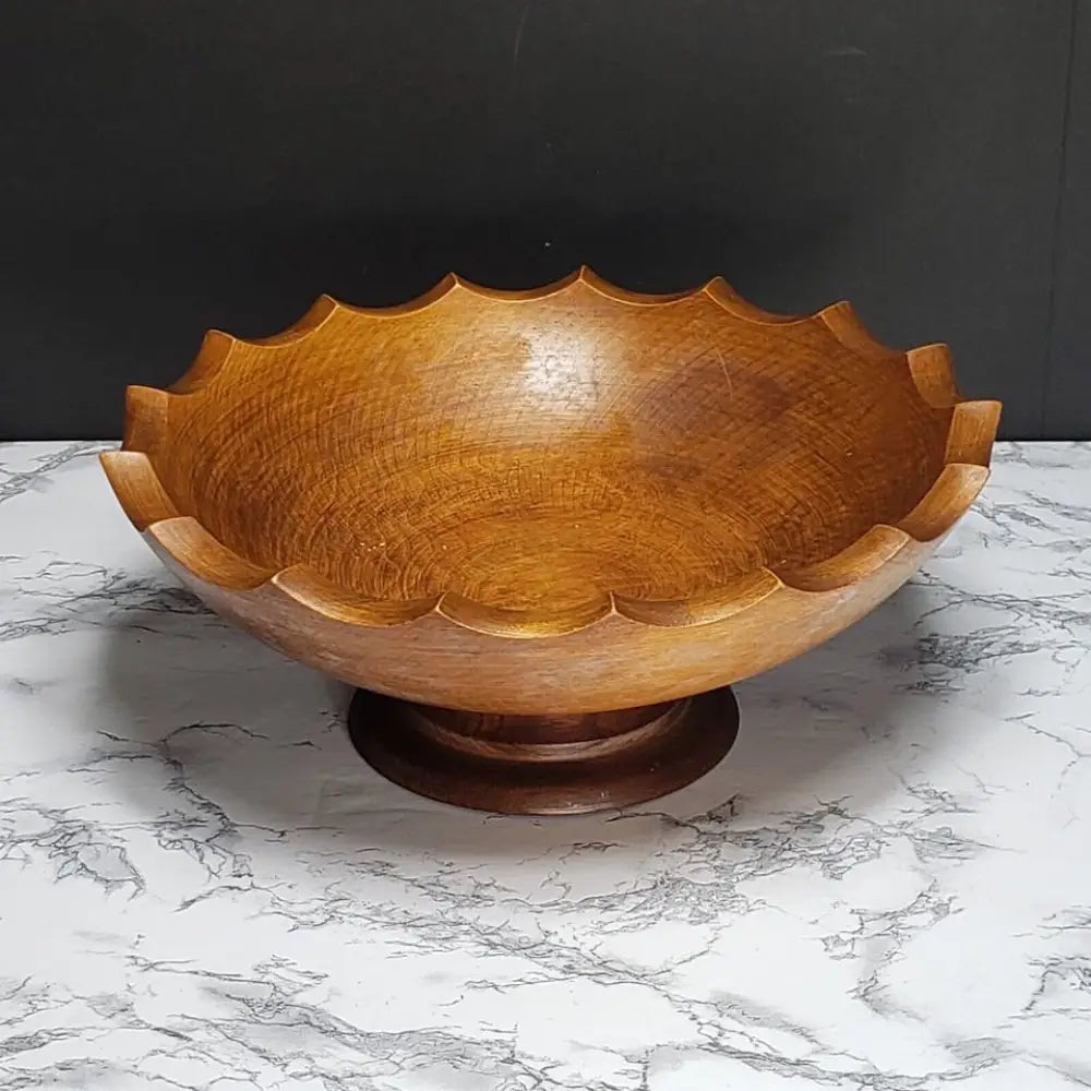 Solid Wood Handmade Pedestal Bowl Compote Vintage - Decor