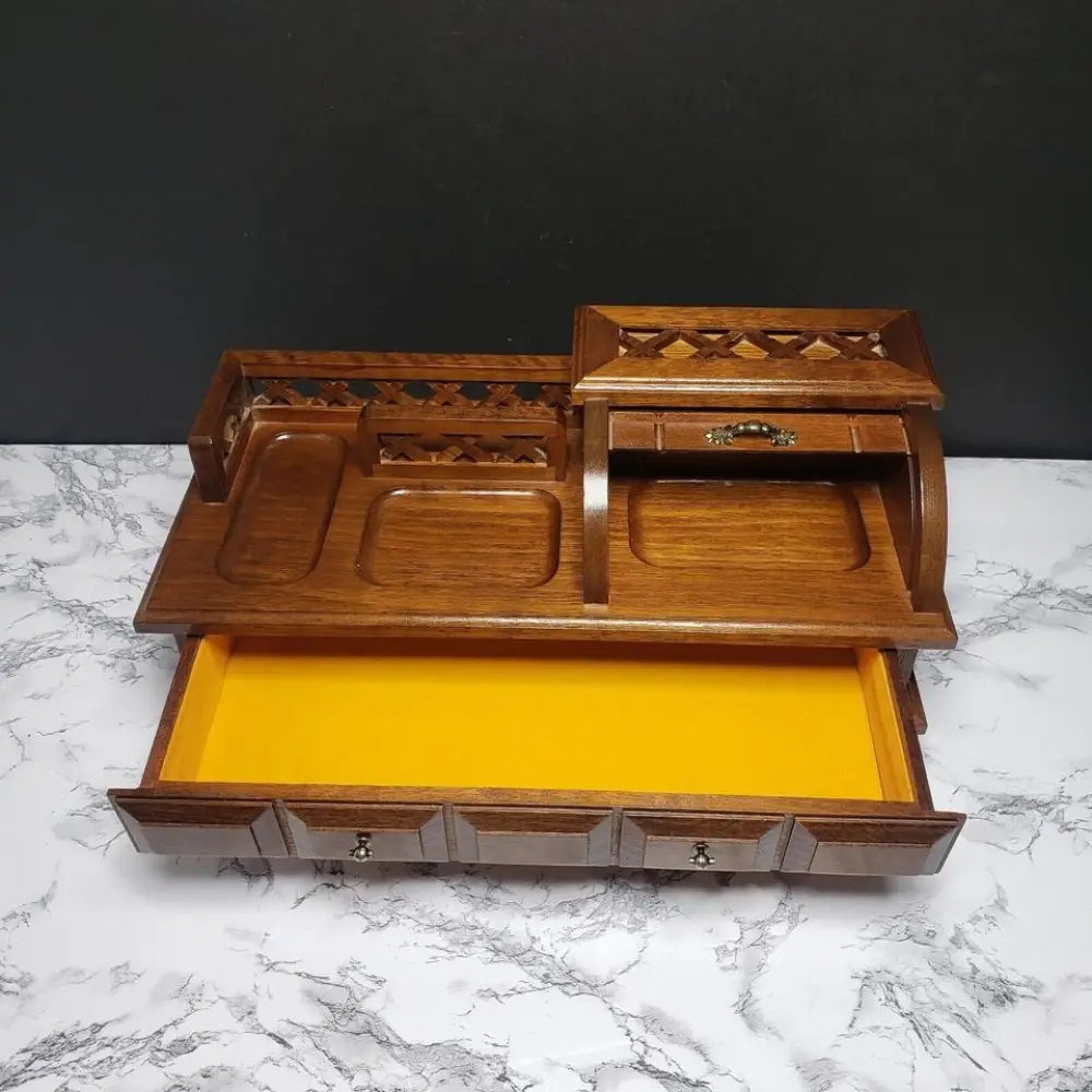 Solid Wood Mens Dresser Valet Jewelry Box With Roll Top