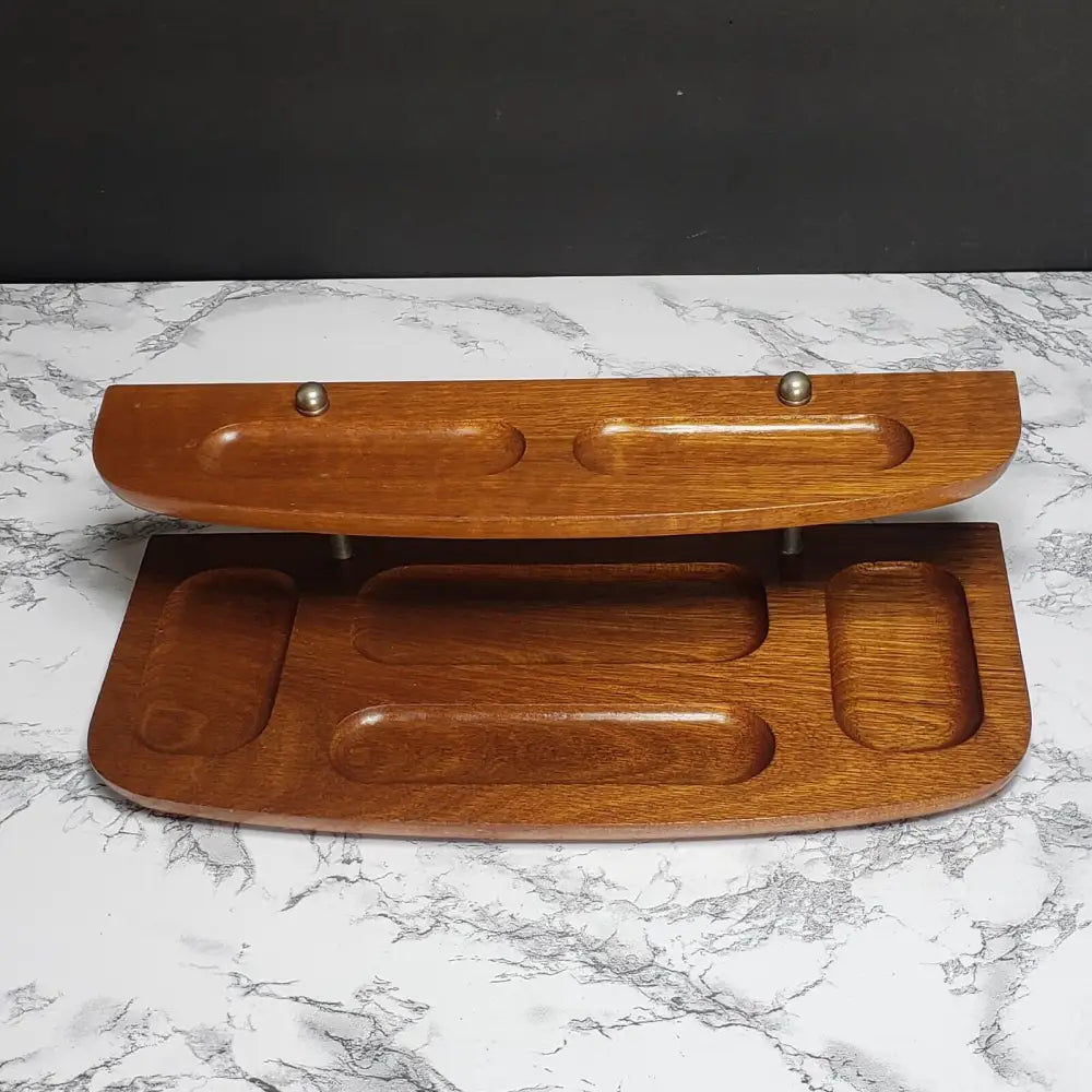 Solid Wood Mens Valet Or Desk Organizer Two Tier Vintage Decor