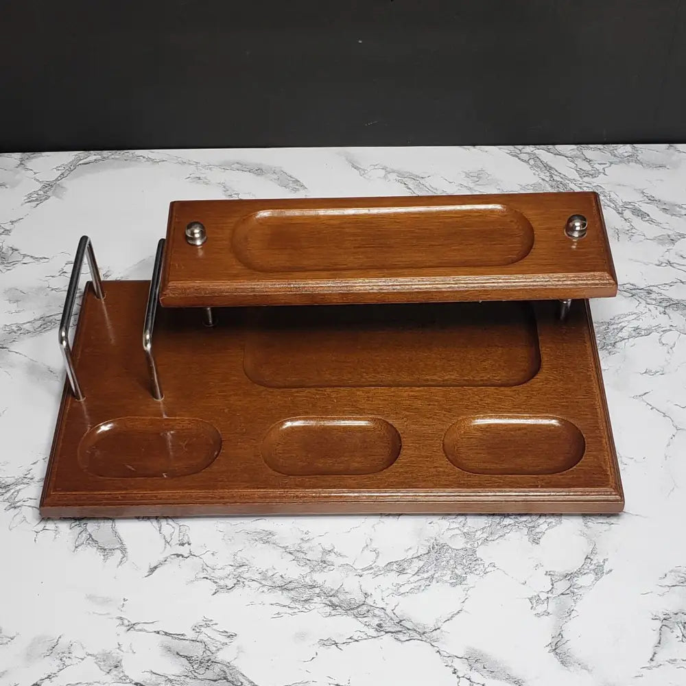 Solid Wood Mens Valet Or Desk Organizer Two Tier Vintage Decor