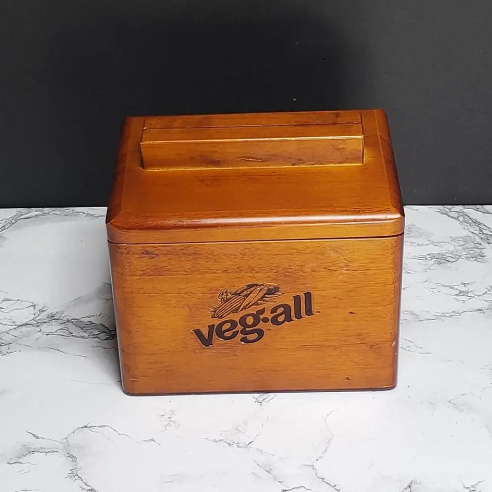 Solid Wood Veg-All Lidded Recipe Box w/ Recipe Card Holder