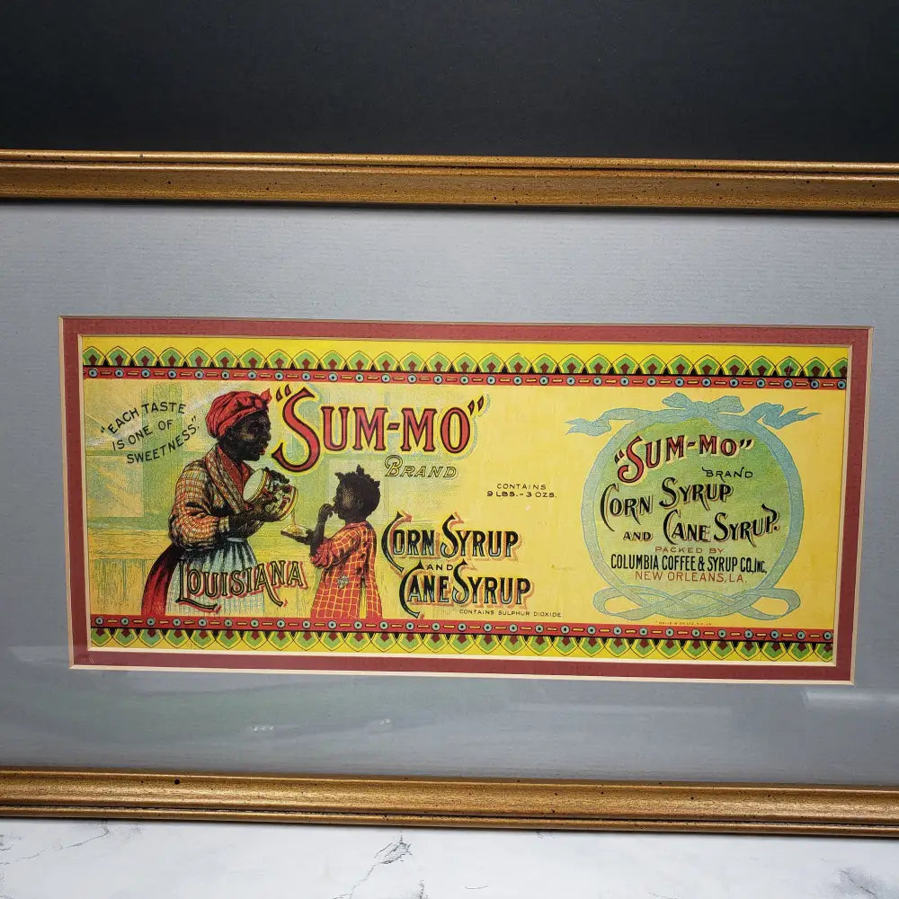 Sum-Mo Corn Syrup Can Label Print Framed Matted Vintage Decor