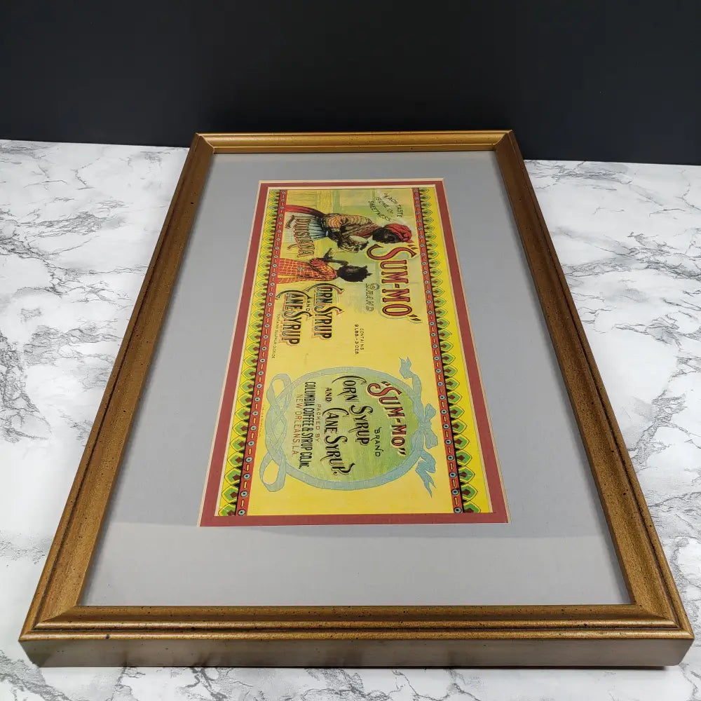 Sum-Mo Corn Syrup Can Label Print Framed Matted Vintage Decor