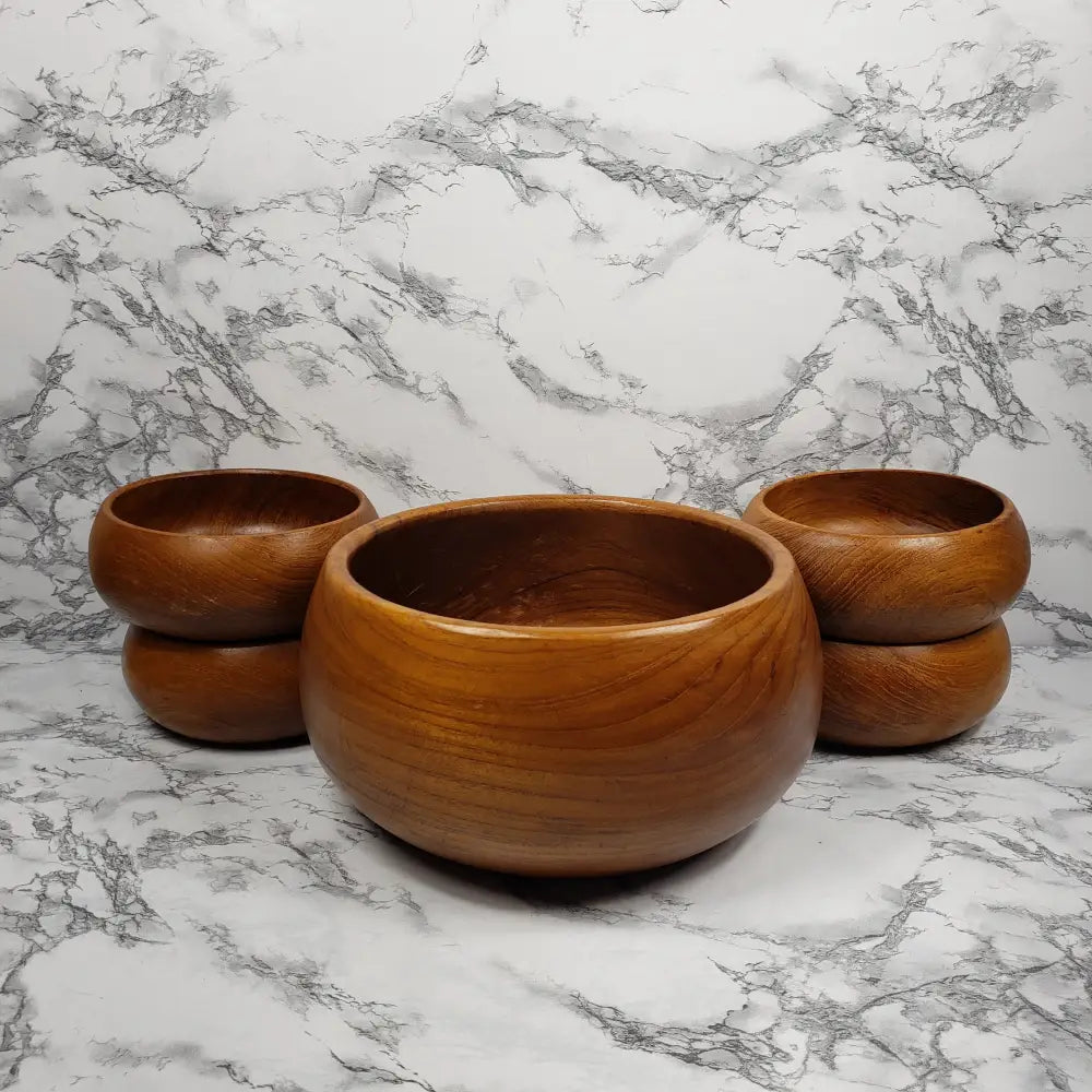 Teakwood Bowl Set Handmade Dolphin Vintage Decor