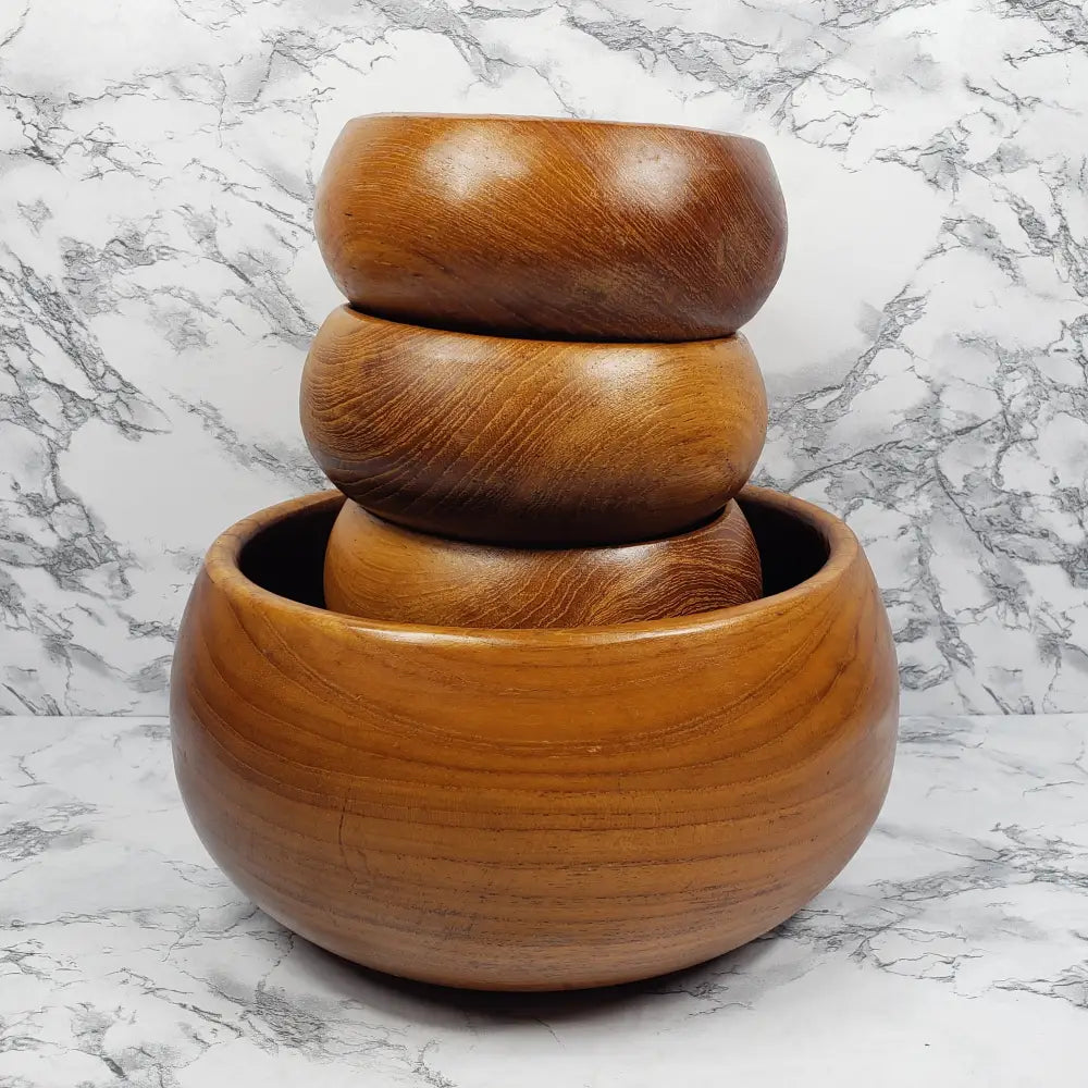 Teakwood Bowl Set Handmade Dolphin Vintage Decor