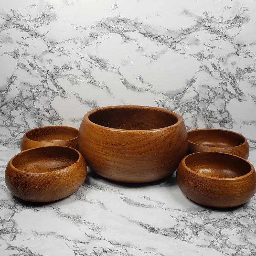 Teakwood Bowl Set Handmade Dolphin Vintage Decor