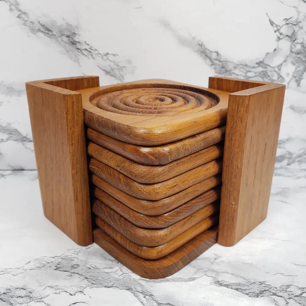 Teakwood Eight Coaster Set Dolphin Vintage Decor