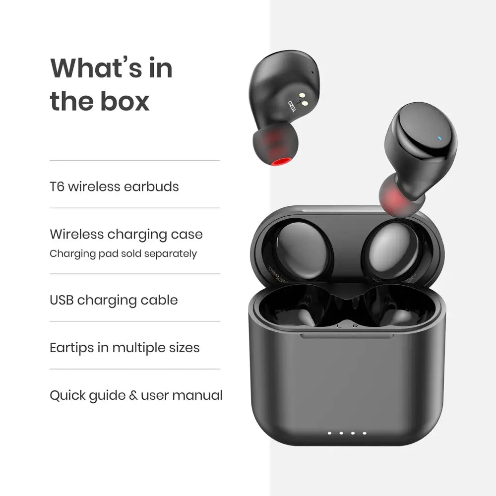 Tozo T6 Wireless Earbuds Bluetooth 5.3 Headphones Ergonomic Design In-Ear Headset 50Hrs Playtime