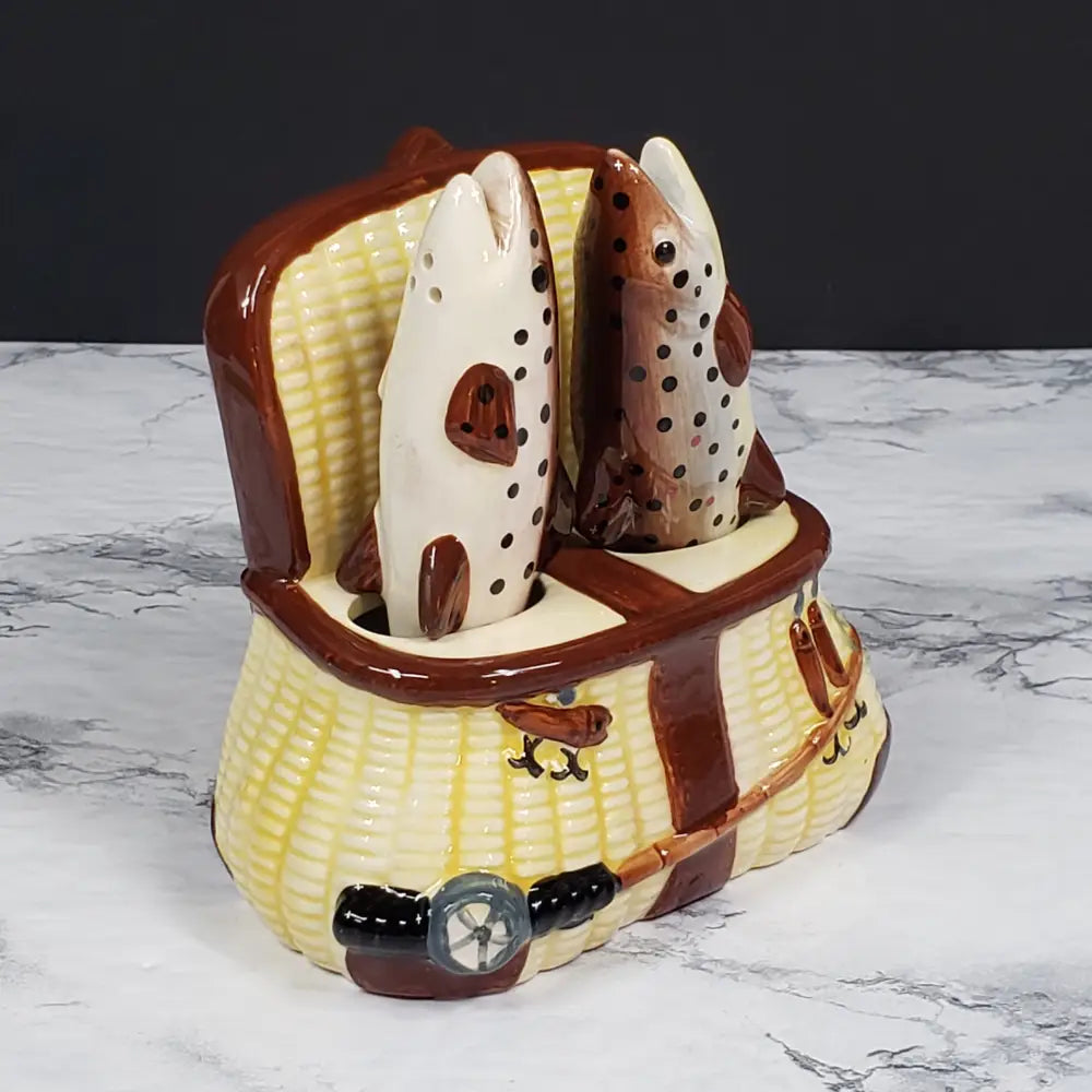 Trout Basket Salt Pepper Shaker Set & Shakers
