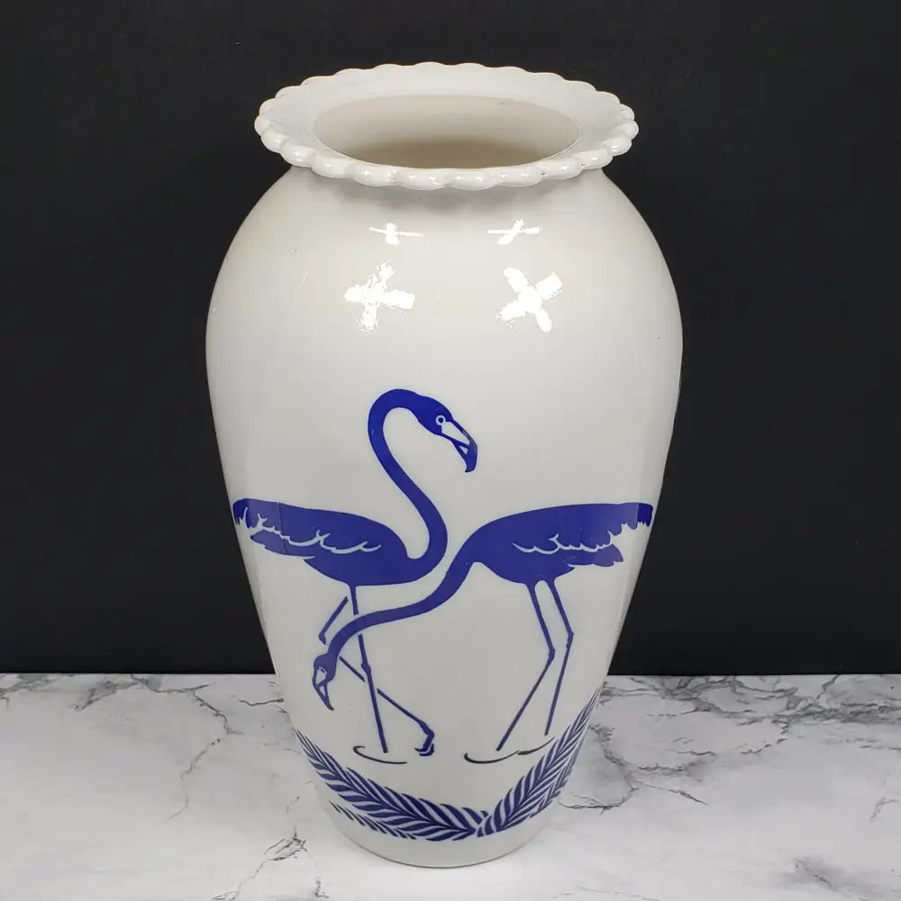 Vase Flamingos Milk Glass Anchor Hocking Vintage Decor