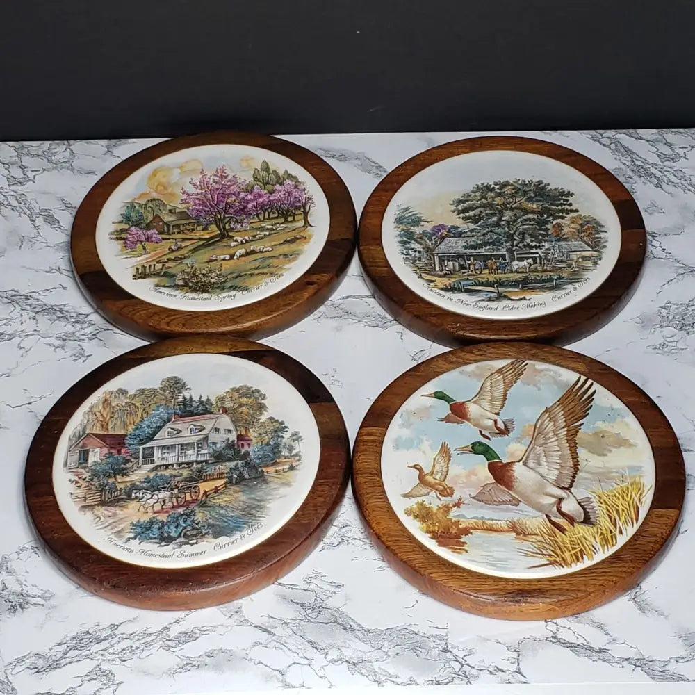 Walnut Currier & Ives Wall Decor Trivets