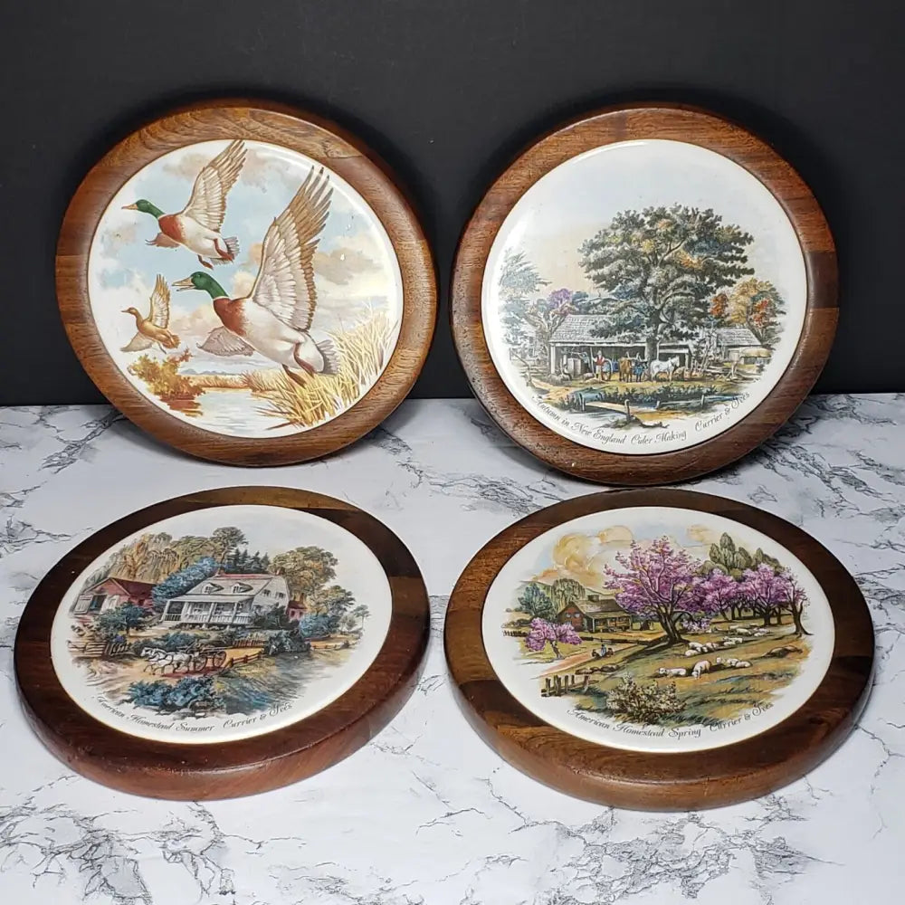 Walnut Currier & Ives Wall Decor Trivets