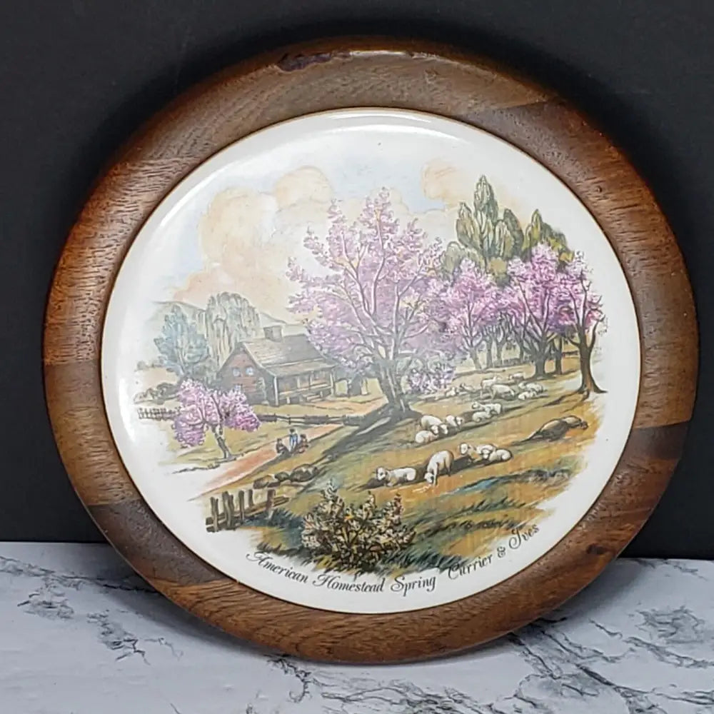 Walnut Currier & Ives Wall Decor Trivets