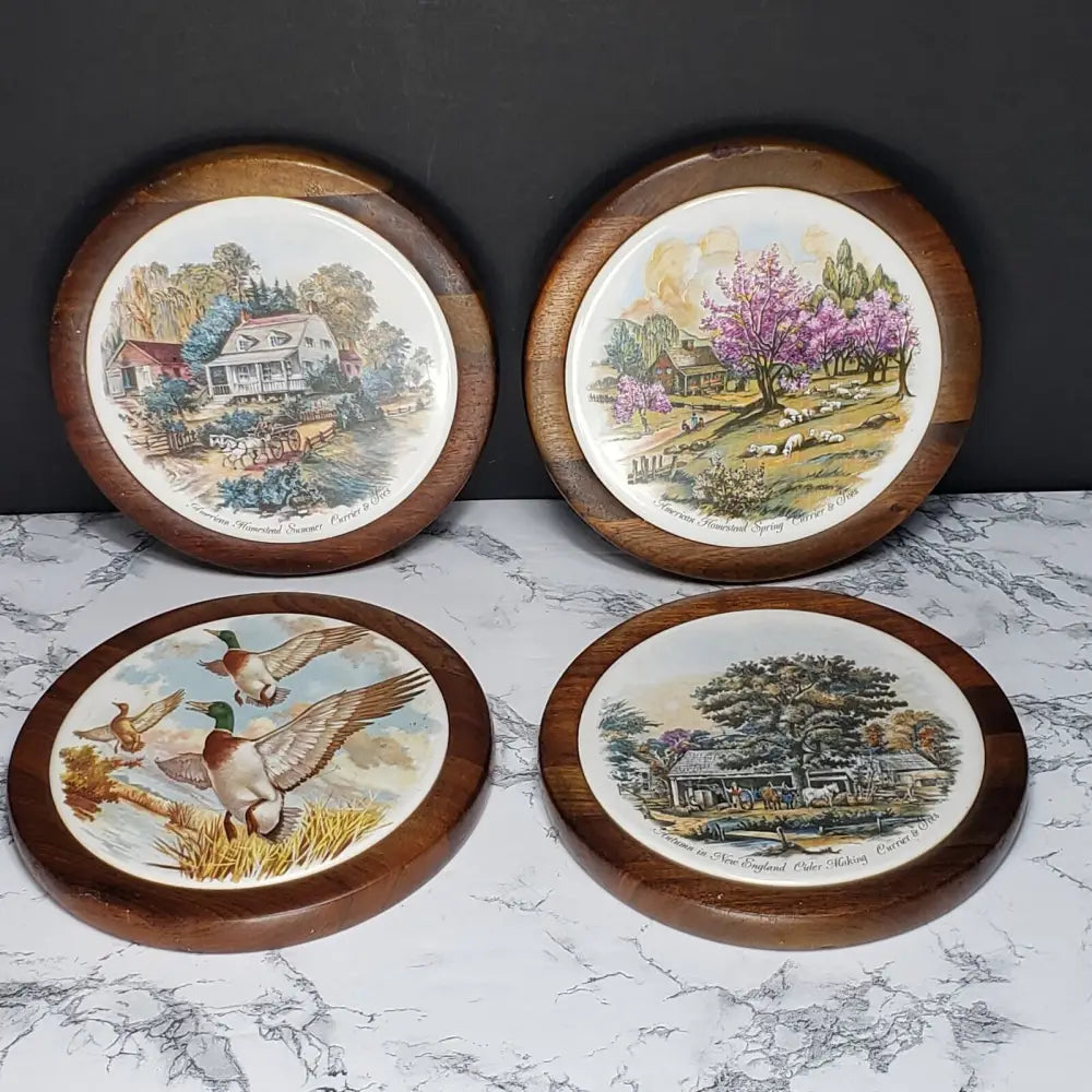 Walnut Currier & Ives Wall Decor Trivets