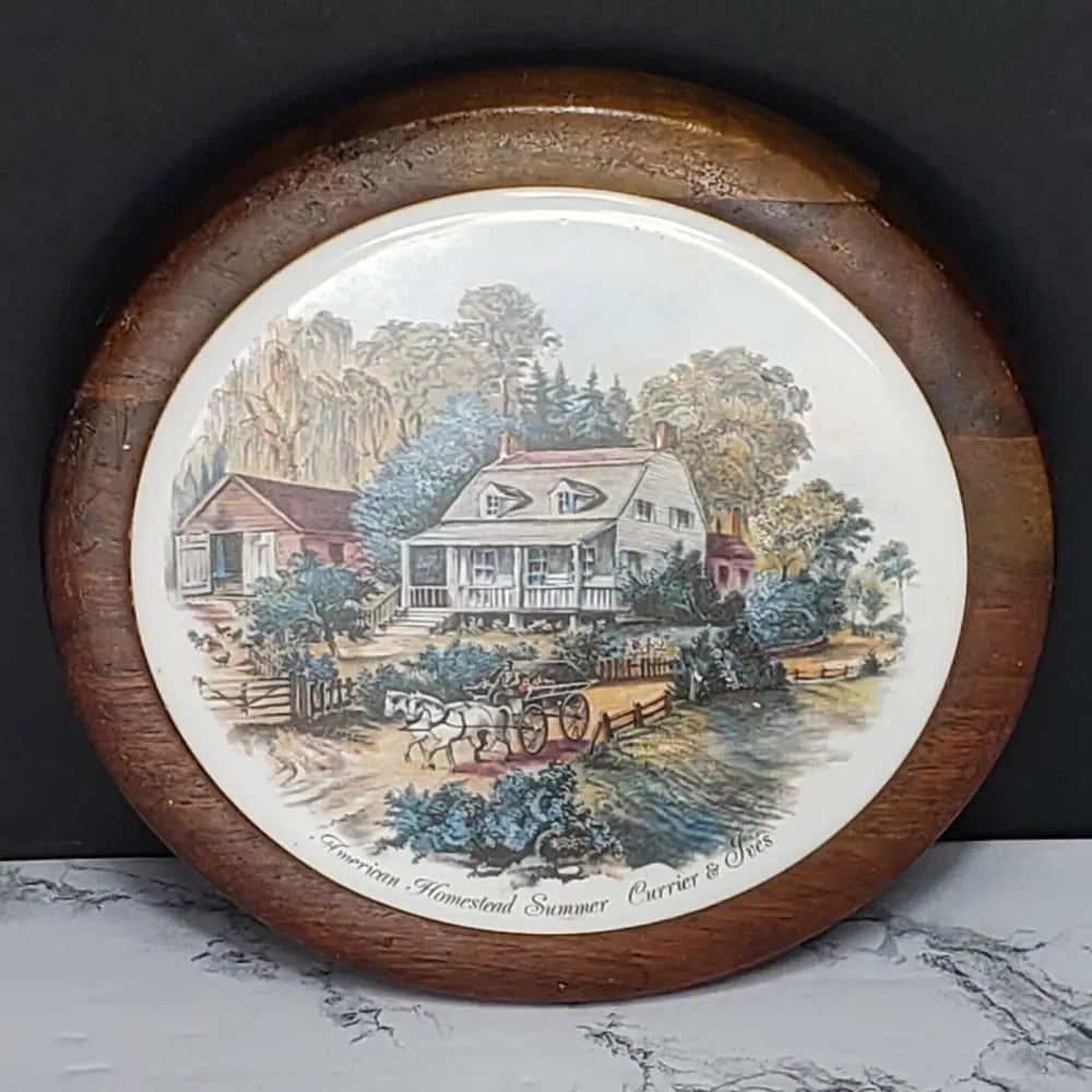Walnut Currier & Ives Wall Decor Trivets
