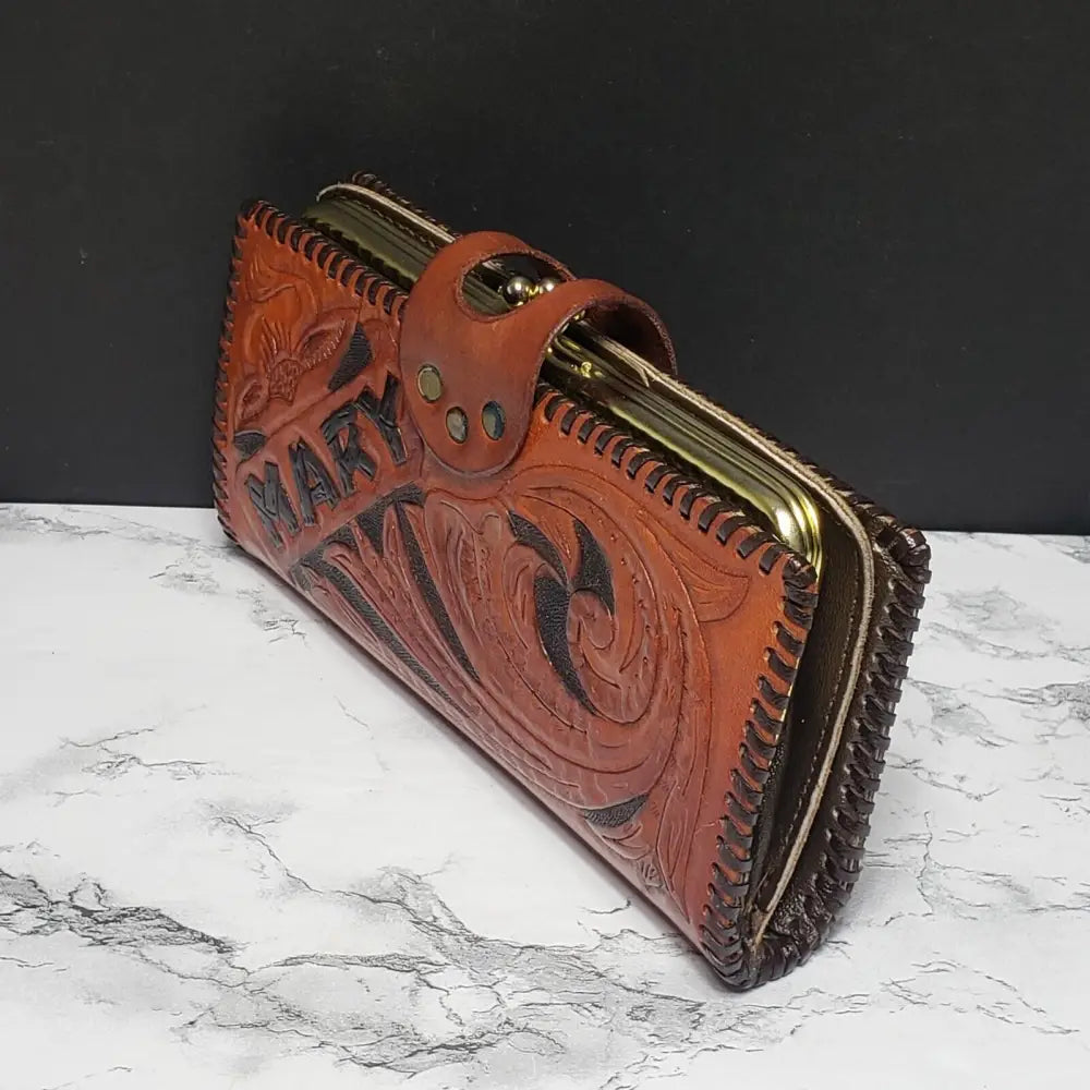 Womens Hand Tooled Leather Wallet Mary (Vintage)