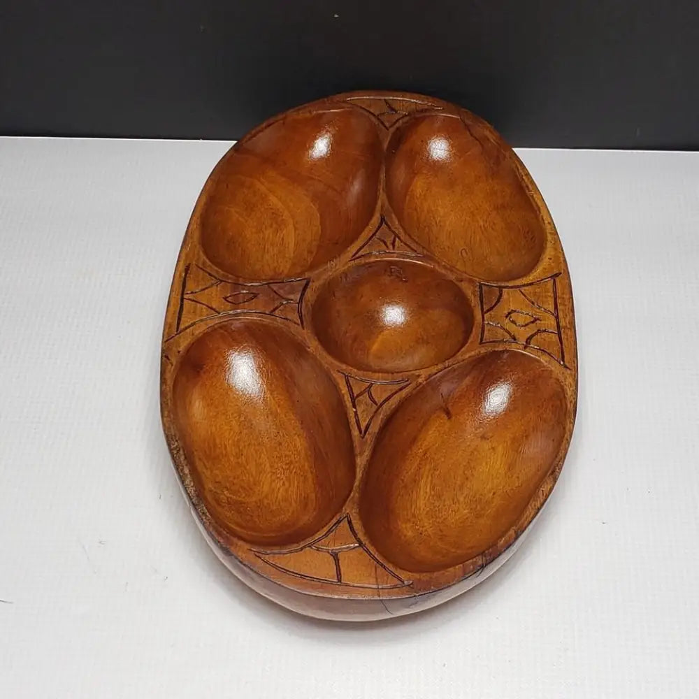 Wood Bowl Handmade 5 Compartment Vintage - Decor